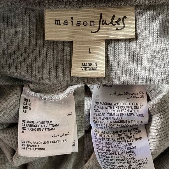Maison Jules Heathered Gray Lettuce Hem Ribbed Short Sleeve Top Large - Picture 4 of 5